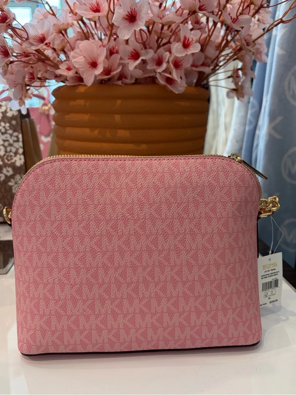Michael Kors Pink and Beige Colorblock Signature Crossbody